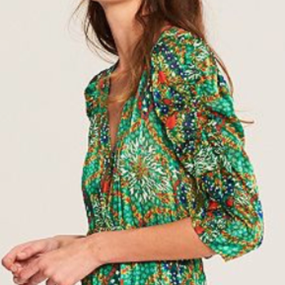 NEW WITH TAGS BA&SH Happy green Floral Ruffle Dress Size 1 (small)